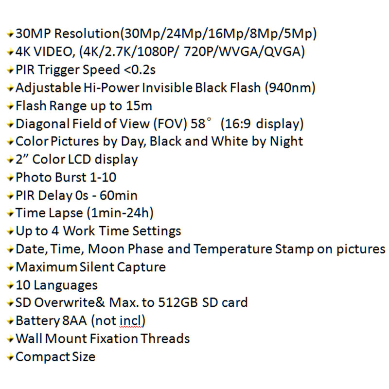 Select 30 non-Wireless Trail Camera with 940nm Invisible IR