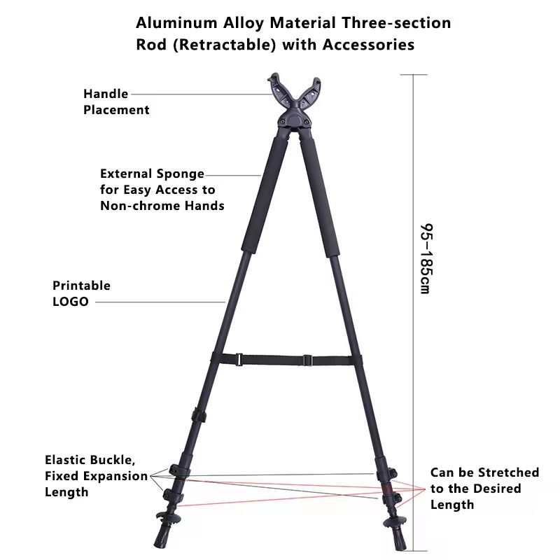 Outdoor Tactical Adjustable in Height Aluminium Hunting Accessories Shooting Stick