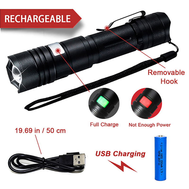 Usb Rechargeable LED Waterproof Zoom Flashlight