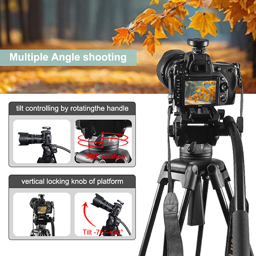 OEM Photography Camera 1.8m Professional Heavy Duty Aluminum Alloy Camera Video Tripod with Panoramic Fluid Damping Head