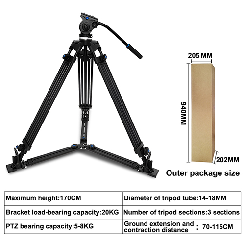 OEM ODM Professional Heavy Duty Video Camcorder Tripod with Fluid Head