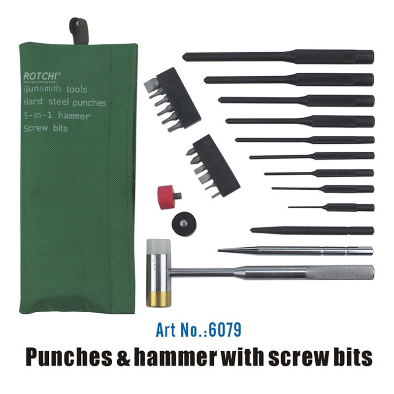 Cloth Bag Gunsmith Punches Kit with Hammer and Screw Bits